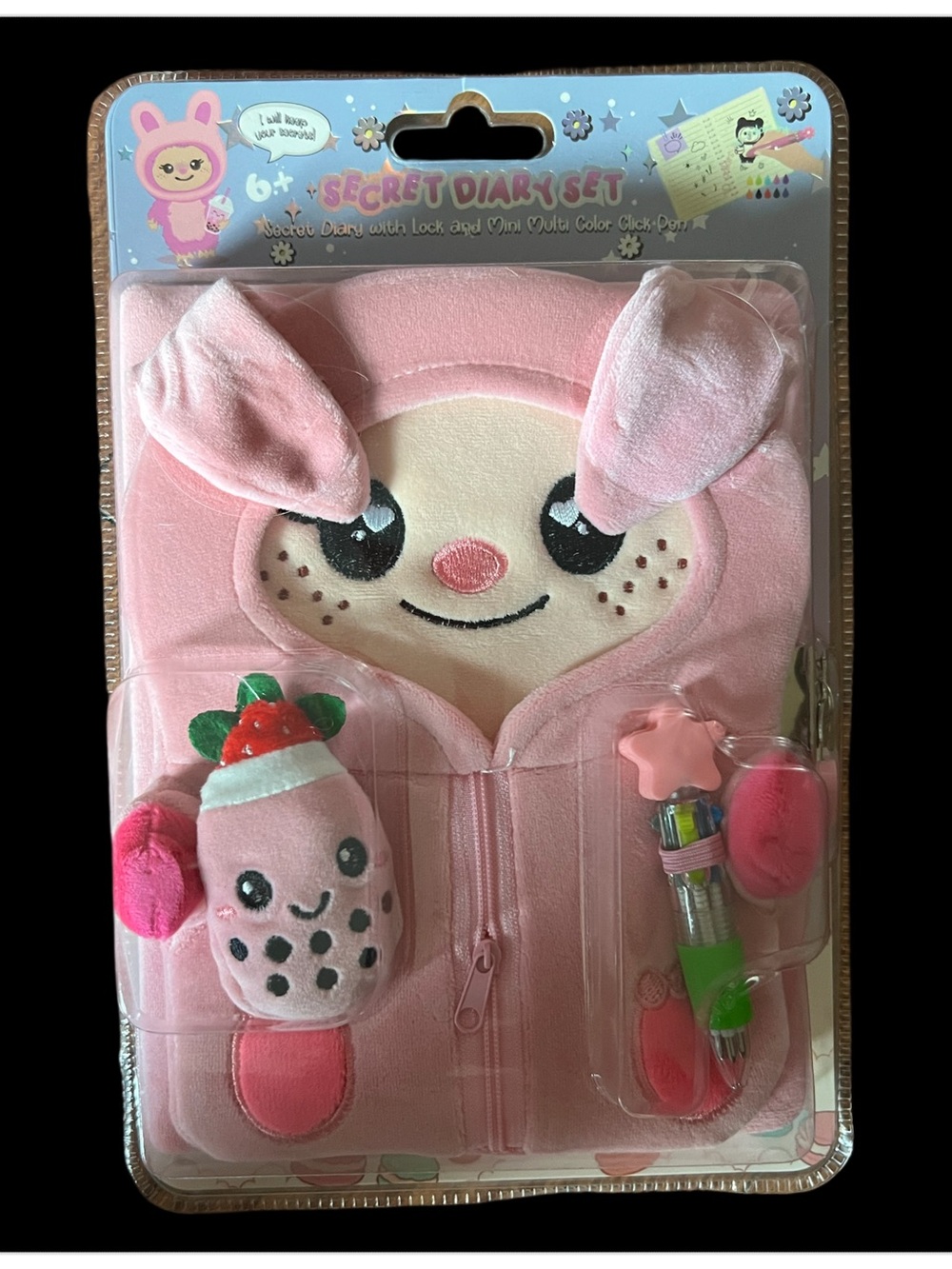 Secret Diary Set for Kids - Pink Plush Bunny Design